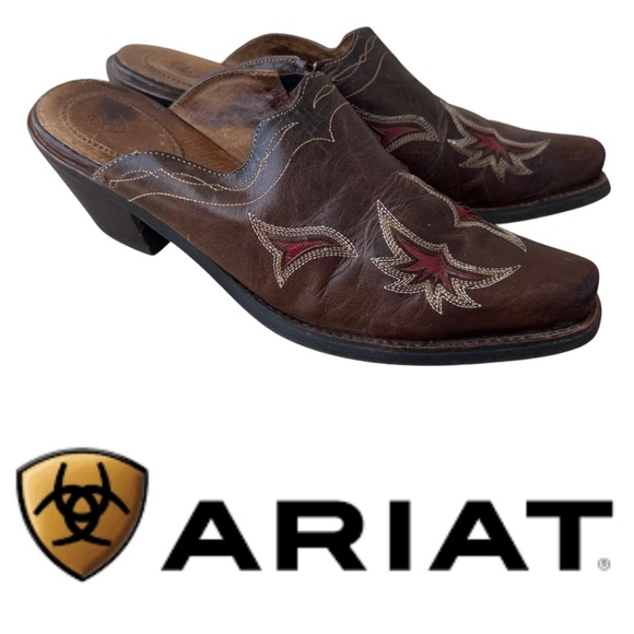 Ariat Shoes - Ariat Manzanita Clogs Mules Shoes Sz 7.5 Western Cowgirl Slip On Brown Leather